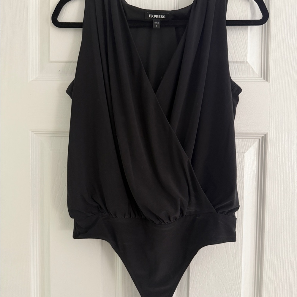 Express Elegant Black Wrap Bodysuit
